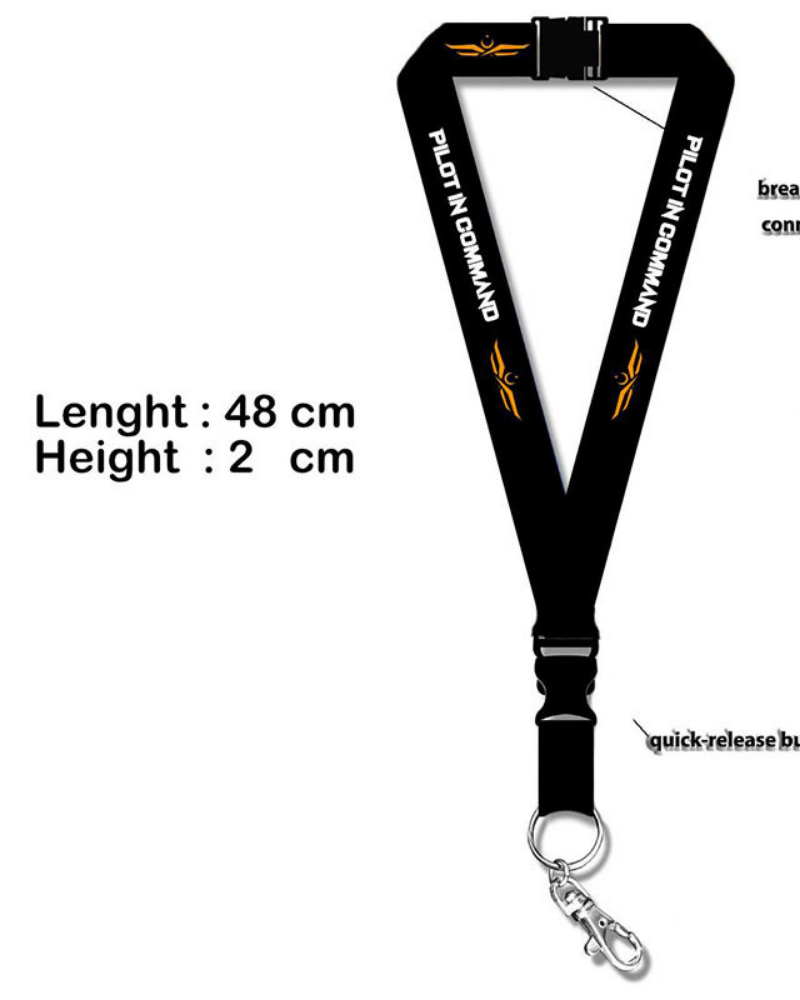 Boyun Askısı Lanyard Pilot In Command Yıldızlı Siyah