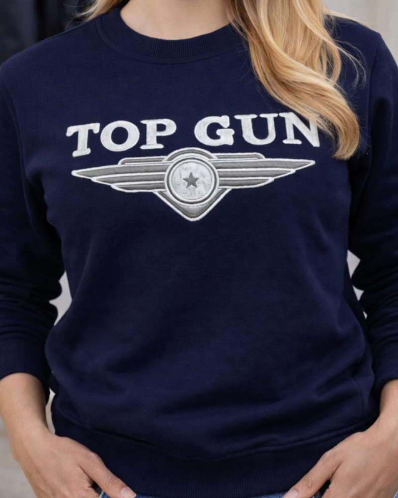 Top Gun Lisanslı Nakışlı Mavi Sweatshirt