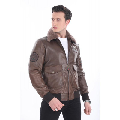 CAT3B (Koyu Kahve) Deri Pilot Montu