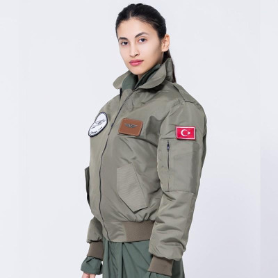 Yakalı Pilot Montu Haki Kumaş SYK88_H