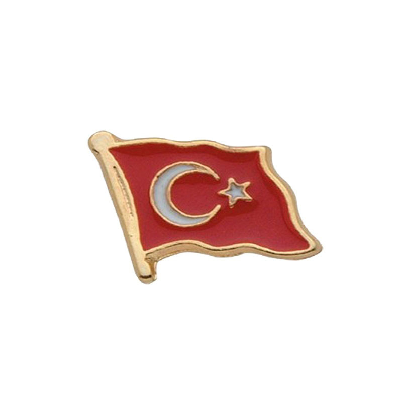 Rozet Türk Bayrağı Yaka Metal Sarı Kaplama