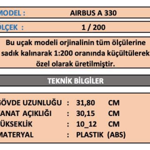 Airbus A 330 TK Koleksiyon 1/200 Model Uçak Masaüstü Sergi Maket Uçağı
